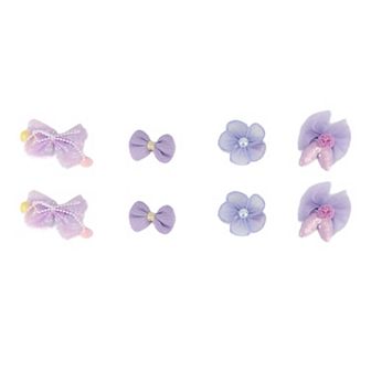 Cute Flowers Bow Hair Clips Hairdo Clip For Children Light Purple 8 pc