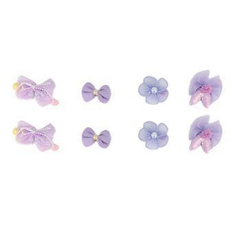 Cute Flowers Bow Hair Clips Hairdo Clip For Children Light Purple 8 pc