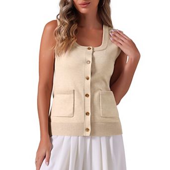 Sweater Vest For Women's Sleeveless Button Down Casual Summer Ribbed Waistcoat Tops