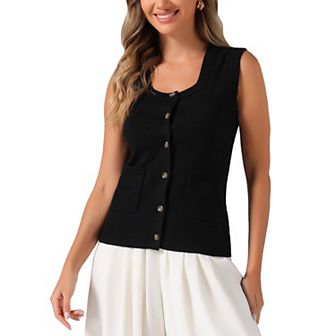 Sweater Vest For Women's Sleeveless Button Down Casual Summer Ribbed Waistcoat Tops