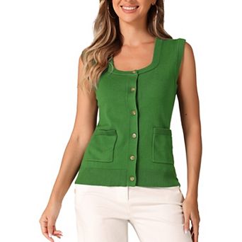 Sweater Vest For Women's Sleeveless Button Down Casual Summer Ribbed Waistcoat Tops