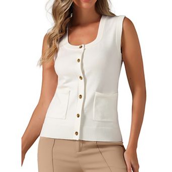 Sweater Vest For Women's Sleeveless Button Down Casual Summer Ribbed Waistcoat Tops