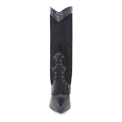 Yoki Gayle Western Suede Studded High Women's Boots