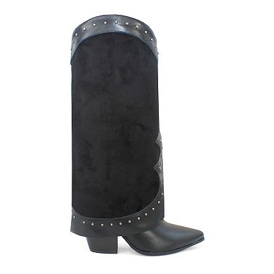Yoki Gayle Western Suede Studded High Women's Boots