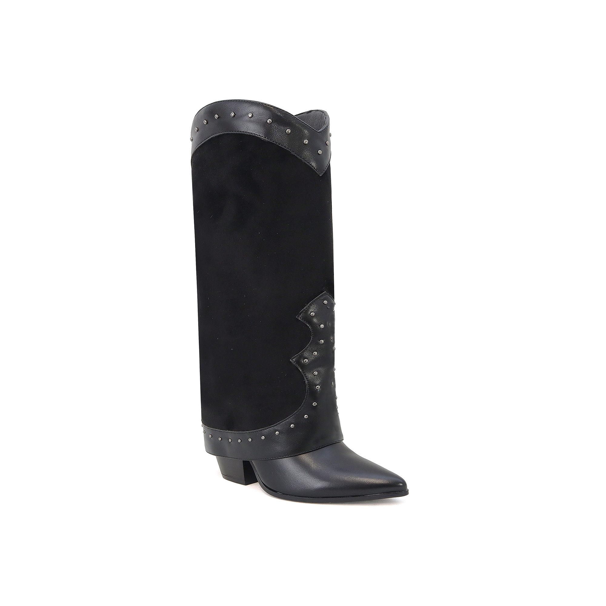 Yoki Gayle Western Suede Studded High Womens Boots, Size: 6, Black
