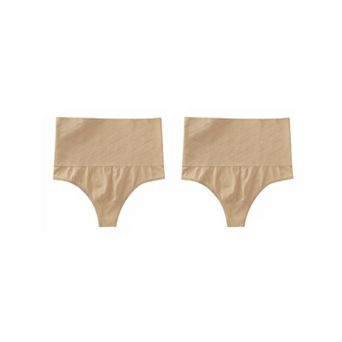 2 Packs Women's Tummy Control Thong Panties Shapewear Slimmer High Waist Non-marking Briefs