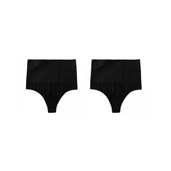 2 Packs Women's Tummy Control Thong Panties Shapewear Slimmer High Waist Non-marking Briefs