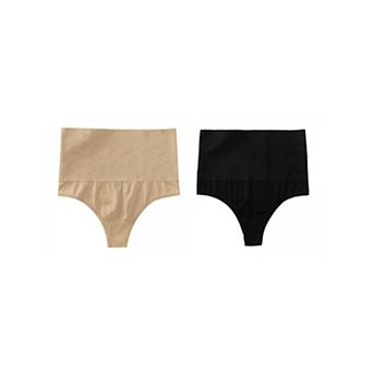 2 Packs Women's Tummy Control Thong Panties Shapewear Slimmer High Waist Non-marking Briefs
