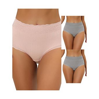 3 Packs Women's High Waist Underwear Tummy Control Comfortable Lace Trim Ribbed Panties