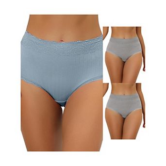 3 Packs Women's High Waist Underwear Tummy Control Comfortable Lace Trim Ribbed Panties