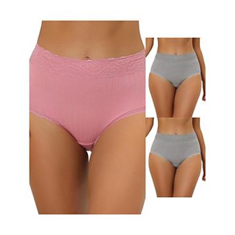 3 Packs Women's High Waist Underwear Tummy Control Comfortable Lace Trim Ribbed Panties