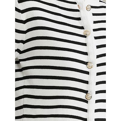 Women's Round Neck Stripes Button Down Striped Cropped Cardigan