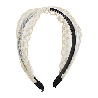 Elegant Lace Mesh Cross Pattern Hairband For Women 6.30"x5.12" Beige