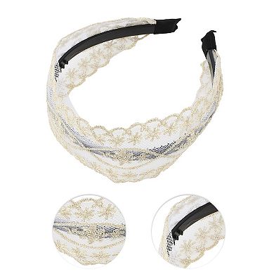 Elegant Lace Mesh Cross Pattern Hairband For Women 6.30"x5.12" Beige