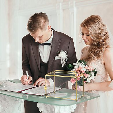10" Glass Wedding Card Box With Lock, Clear Card Box For Reception