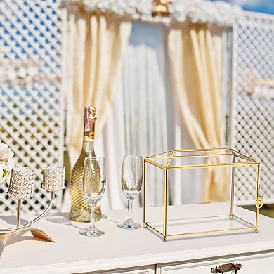 10" Glass Wedding Card Box With Lock, Clear Card Box For Reception