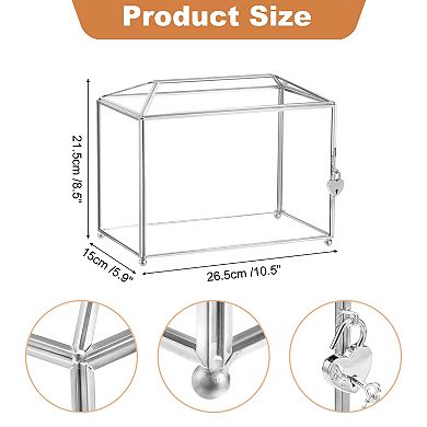 10" Glass Wedding Card Box With Lock, Clear Card Box For Reception