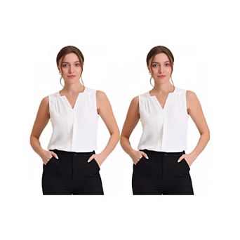 2 Packs Women's Chiffon V Neck Sleeveless Blouse Top Office Work Shirts