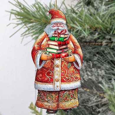Set Of 2 - Santa's Book Collection Wooden Christmas Ornaments By G. Debrekht