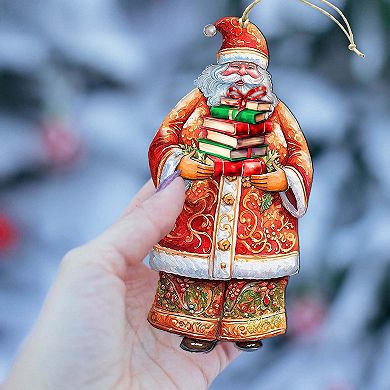 Set Of 2 - Santa's Book Collection Wooden Christmas Ornaments By G. Debrekht