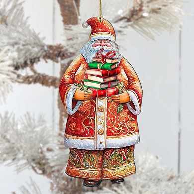 Set Of 2 - Santa's Book Collection Wooden Christmas Ornaments By G. Debrekht