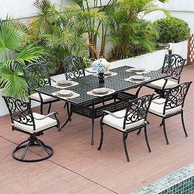 Mondawe Cast Aluminum Outdoor Dining 360° Swivel Chair Armchair With Cushion (set Of 2)