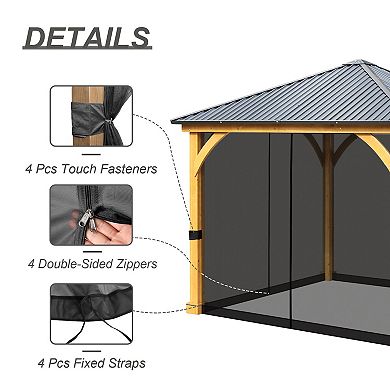 Aoodor 12ft x 12ft Gazebo Replacement Mosquito Netting Screen 4-panel Sidewalls(Only Netting)