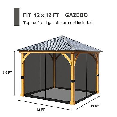 Aoodor 12ft x 12ft Gazebo Replacement Mosquito Netting Screen 4-panel Sidewalls(Only Netting)