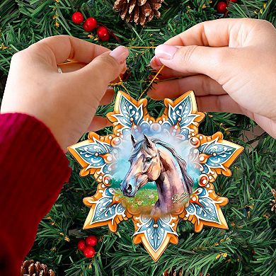 Set Of 2 - Horse Snowflake Wooden Christmas Ornaments By G. Debrekht