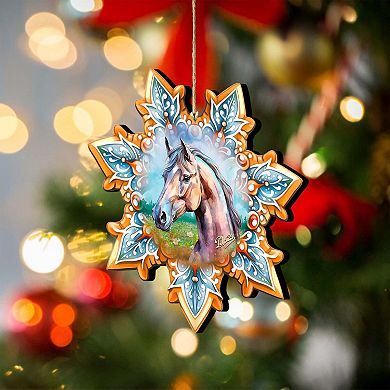 Set Of 2 - Horse Snowflake Wooden Christmas Ornaments By G. Debrekht