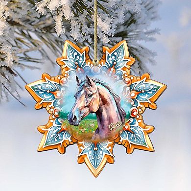 Set Of 2 - Horse Snowflake Wooden Christmas Ornaments By G. Debrekht