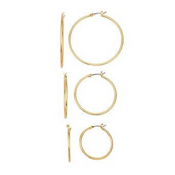 Nine West Gold Tone Hoop Earring Trio Set