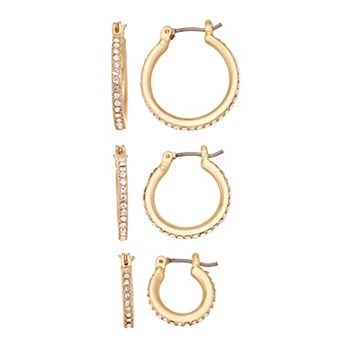 Nine West Gold Tone Crystal Hoop Earring Set