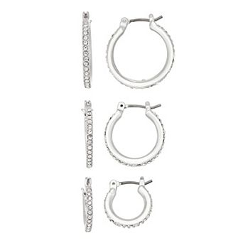 Nine West Silver Tone Crystal Hoop Earring Set