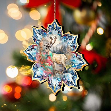 Set Of 2 - Reindeer Snowflake Wooden Christmas Ornaments By G. Debrekht