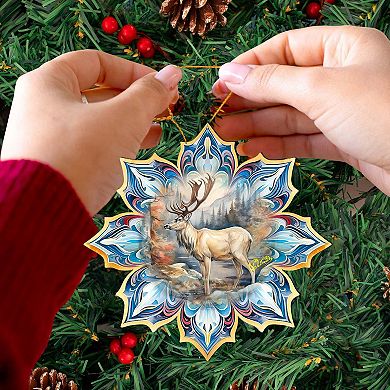 Set Of 2 - Reindeer Snowflake Wooden Christmas Ornaments By G. Debrekht