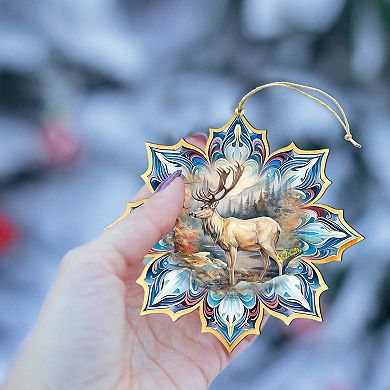 Set Of 2 - Reindeer Snowflake Wooden Christmas Ornaments By G. Debrekht