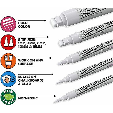 White Chalk Markers, Combo, 5 Pack