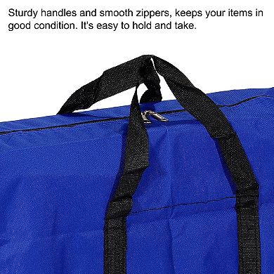 Storage Tote With Zippers, 40l Capacity Foldable Heavy Moving Tote Bags For Bedding Clothes, Blue