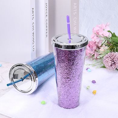 Acrylic Tumbler With Lid And Straw, Double Wall Cups For Ice Coffee, Added Bling Travel Tumblers