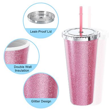 Acrylic Tumbler With Lid And Straw, Double Wall Cups For Ice Coffee, Added Bling Travel Tumblers