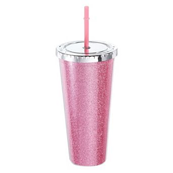 Acrylic Tumbler With Lid And Straw, Double Wall Cups For Ice Coffee, Added Bling Travel Tumblers