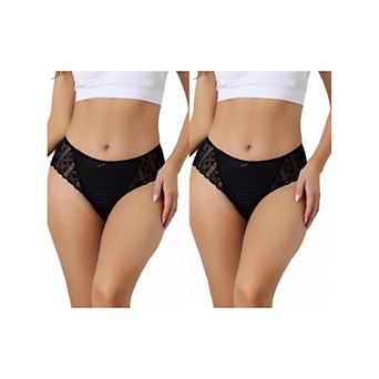 2 Packs Women's Lace Panties Mid-waist Full Coverage Stretchy Briefs Thin Breathable Knickers