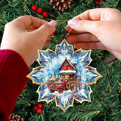 Set Of 2 - Christmas Cottage Snowflake Wooden Christmas Ornaments By G. Debrekht