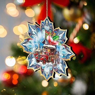 Set Of 2 - Christmas Cottage Snowflake Wooden Christmas Ornaments By G. Debrekht