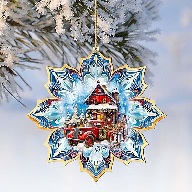 Set Of 2 - Christmas Cottage Snowflake Wooden Christmas Ornaments By G. Debrekht