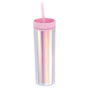 Tumbler With Lid And Straw, Insulated Double Wall Cup For Ice Coffee, Iridescent Travel Tumblers