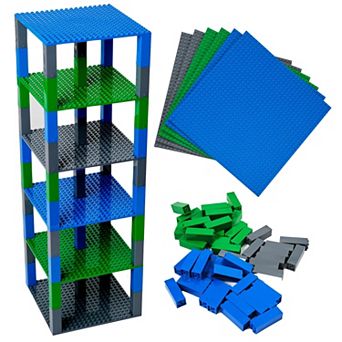 Stackable Baseplates 6x6 Inch Brik Tower - 6 Baseplates & 50 Stackers