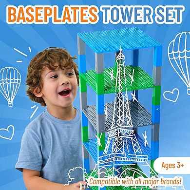 Stackable Baseplates 6x6 Inch Brik Tower - 6 Baseplates & 50 Stackers