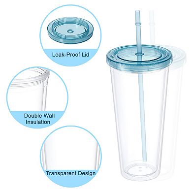 Acrylic Tumbler With Lid And Straw, Transparent Travel Tumblers For Birthdays Gifts, Customization